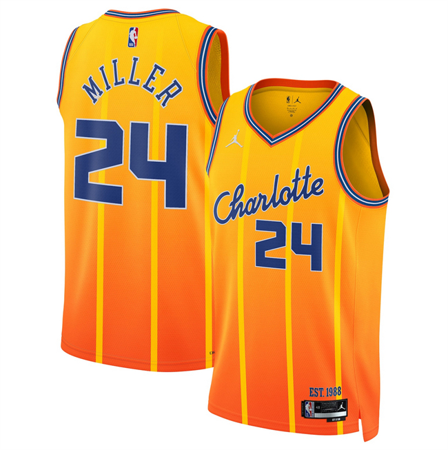 Men's Charlotte Hornets #24 Brandon Miller Orange 2025/26 City Edition Stitched Basketball Jersey